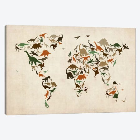 Dinosaurs Map of the World III Canvas Print #8959} by Michael Tompsett Canvas Art