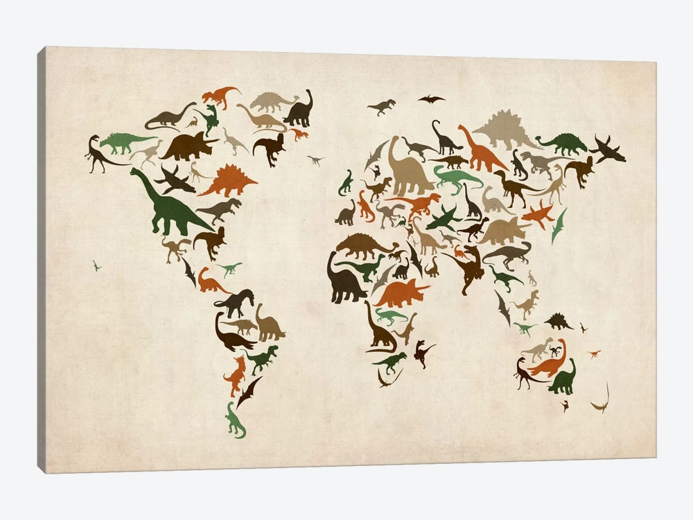 Dinosaurs Map of the World III by Michael Tompsett 1-piece Canvas Art Print