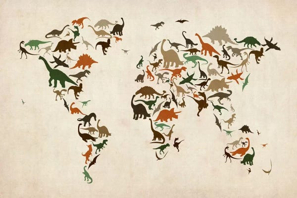 Prehistoric Animals: Dinosaurs Map of the World III by Michael Tompsett