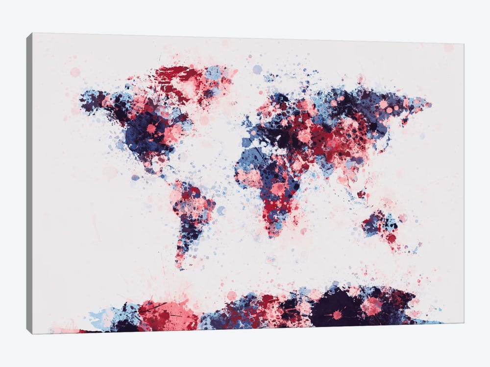 World Map Paint Drops II by Michael Tompsett 1-piece Canvas Art Print