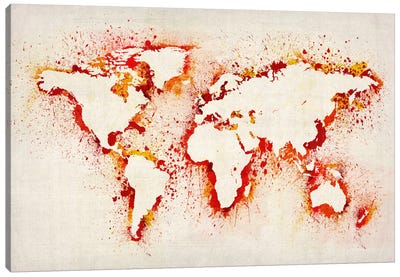 Map of The World (Purple) Paint Splashes II Canvas Art Print - World Map Art
