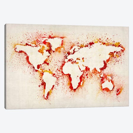 Map of The World (Purple) Paint Splashes II Canvas Print #8961} by Michael Tompsett Art Print