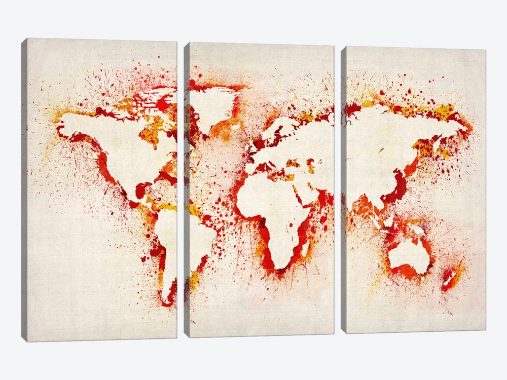 Map of The World (Purple) Paint Splashes II 3-piece Canvas Wall Art