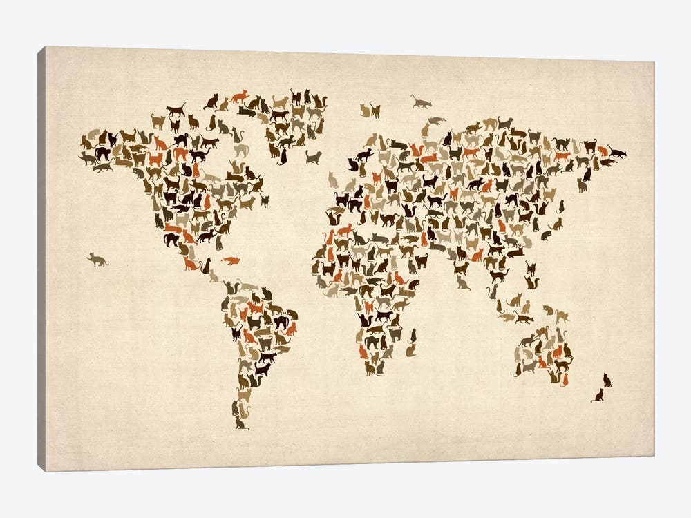 Cats World Map II by Michael Tompsett 1-piece Canvas Art