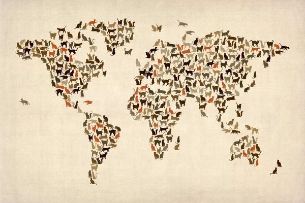 Kids Map Art: Cats World Map II by Michael Tompsett
