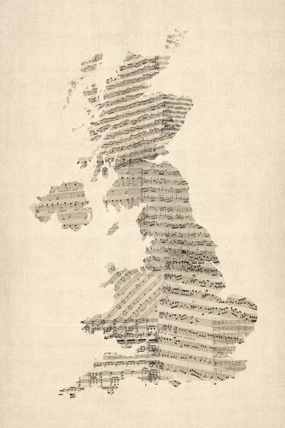 Great Britain Music Map II by Michael Tompsett multi panel art