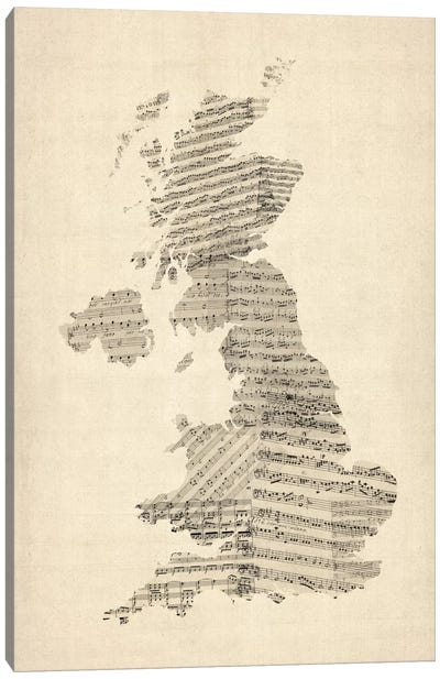 Great Britain Music Map II Canvas Art Print - Musical Notes Art