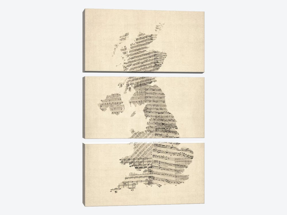Great Britain Music Map II by Michael Tompsett 3-piece Canvas Art