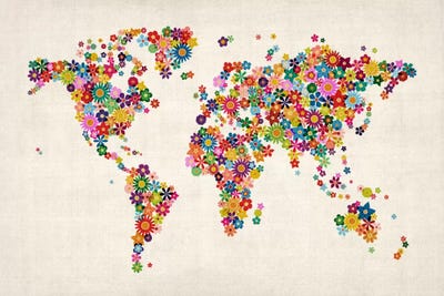 Flowers World Map II by Michael Tompsett gallery poster