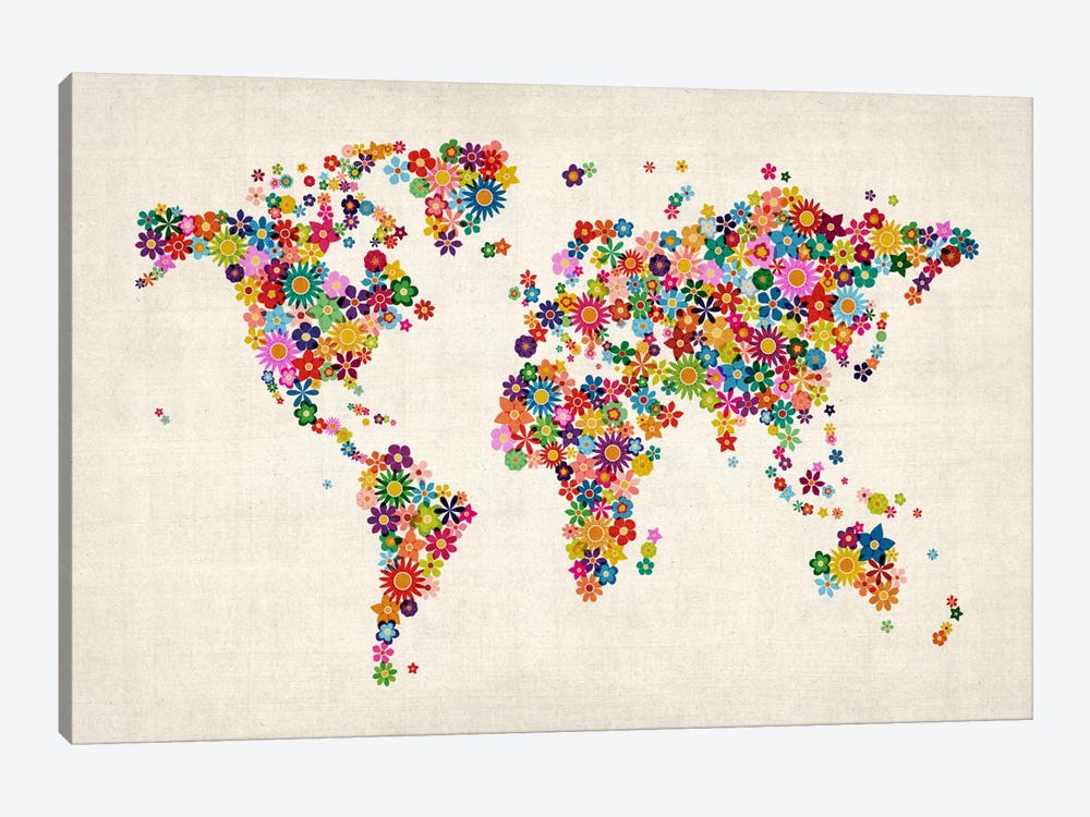 Flowers World Map II by Michael Tompsett 1-piece Canvas Art