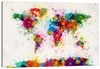 World Map Paint Drops III Canvas Art Print - Large Map Art