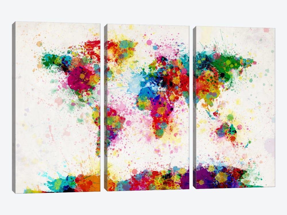 World Map Paint Drops III by Michael Tompsett 3-piece Canvas Print