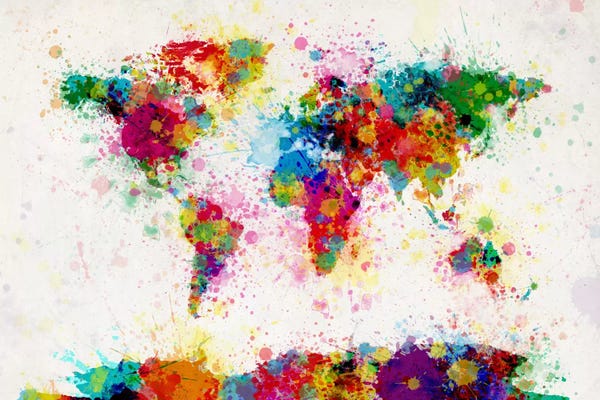 Large Abstract Art - Canvas Prints: World Map Paint Drops III by Michael Tompsett