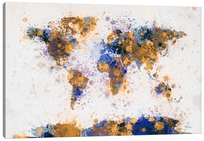 World Map Paint Drops IV Canvas Art Print - Abstract Watercolor Art