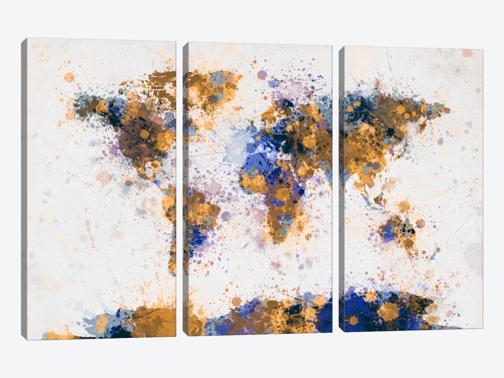World Map Paint Drops IV by Michael Tompsett 3-piece Canvas Art