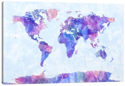 Map of The World Paint Splashes V Canvas Art Print - Abstract Watercolor Art