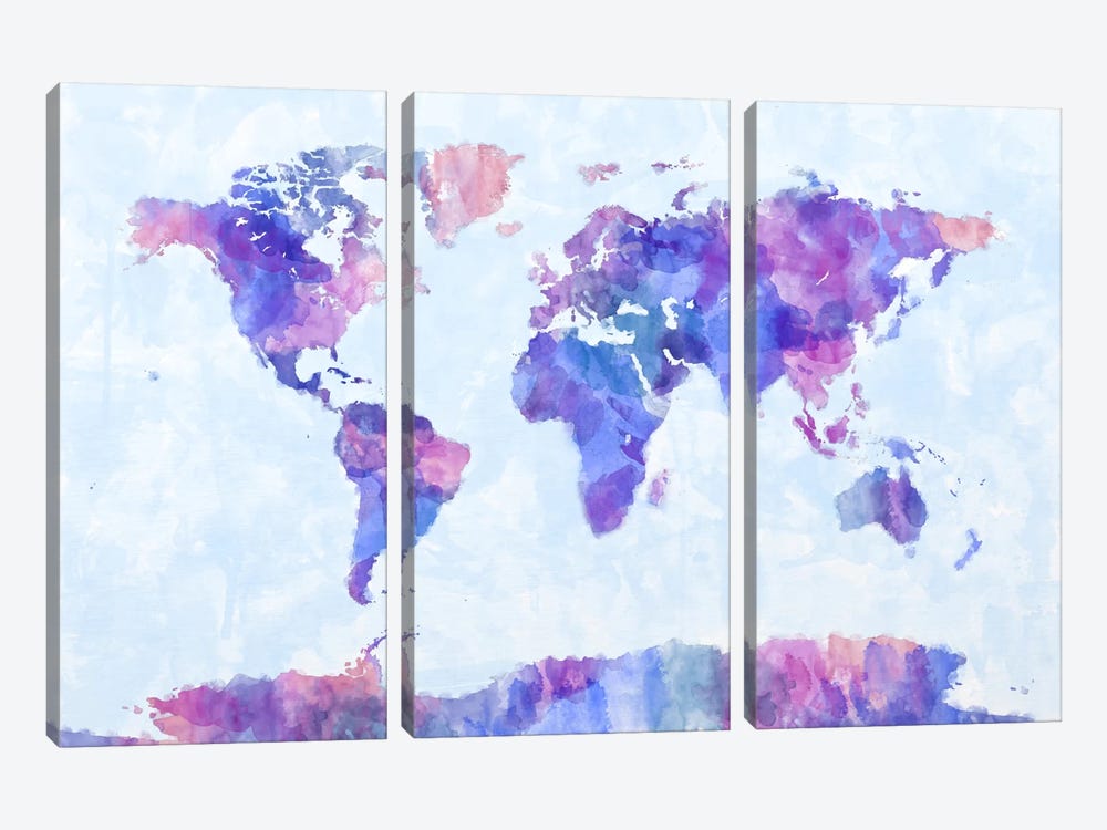 Map of The World Paint Splashes V 3-piece Canvas Wall Art