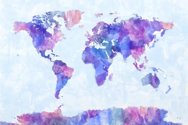 Abstract Watercolors: Map of The World Paint Splashes V by Michael Tompsett