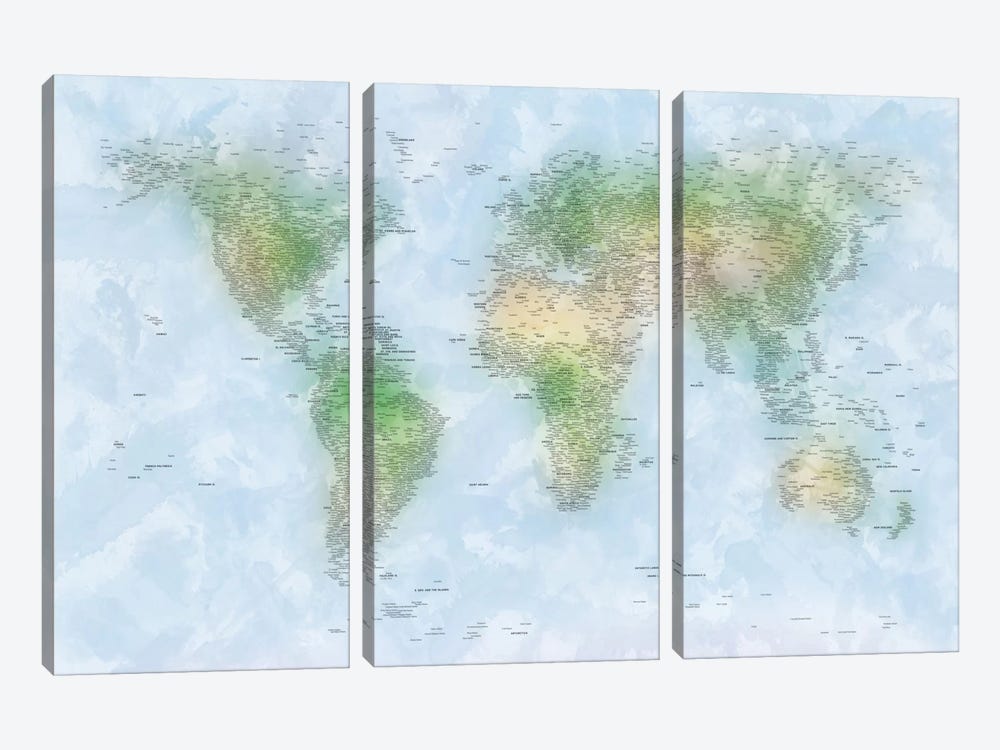 World Map VI by Michael Tompsett 3-piece Art Print