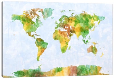 World Map (Green) Canvas Art Print - Abstract Maps Art