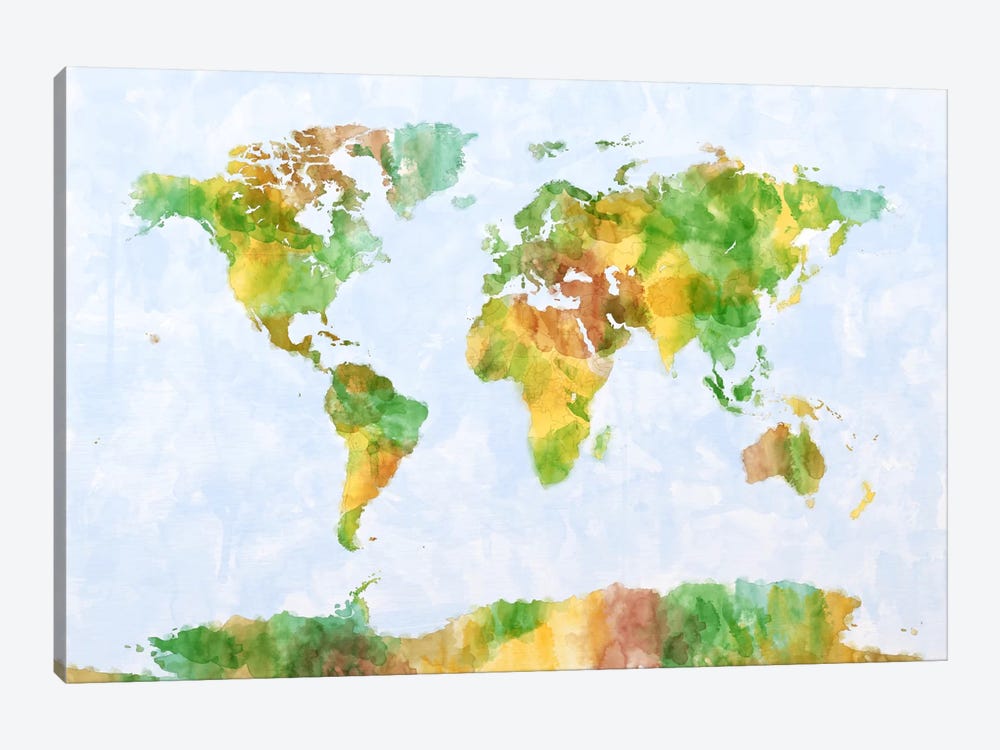 World Map (Green) by Michael Tompsett 1-piece Canvas Artwork