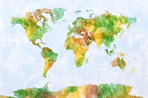 Abstract Watercolors: World Map (Green) by Michael Tompsett