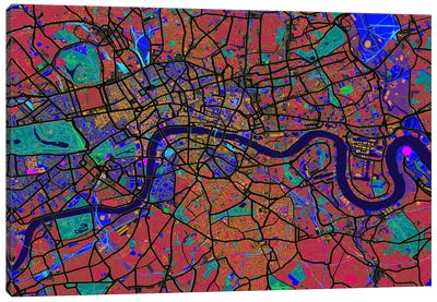 London Map (Abstract) V Canvas Art Print - Abstract Maps Art
