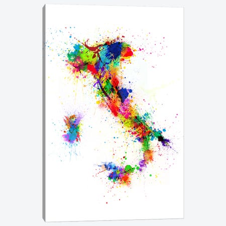 Map of Italy Paint Splashes II Canvas Print #8976} by Michael Tompsett Canvas Print