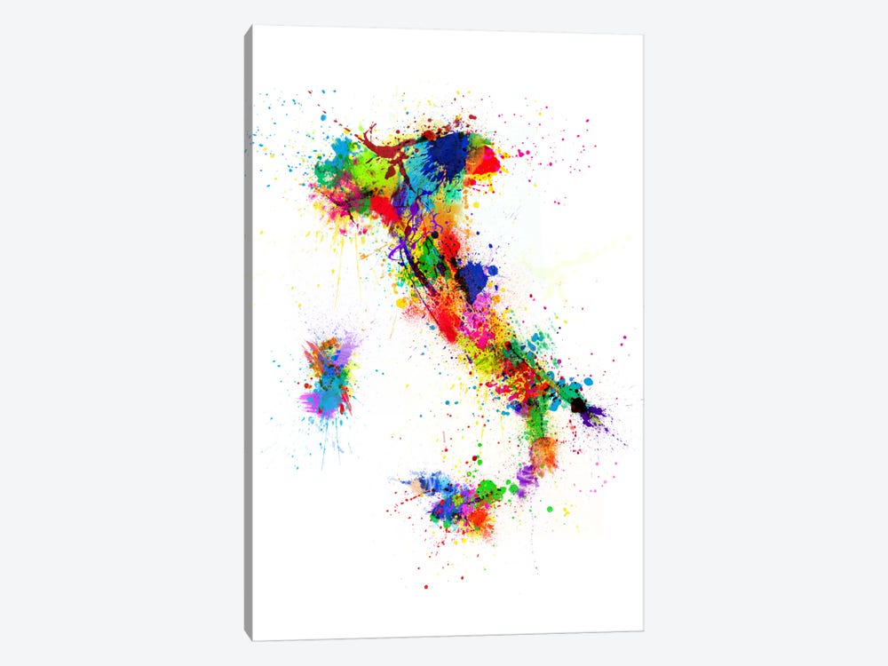 Map of Italy Paint Splashes II 1-piece Canvas Artwork