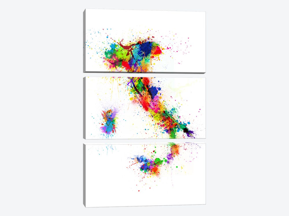 Map of Italy Paint Splashes II by Michael Tompsett 3-piece Canvas Art