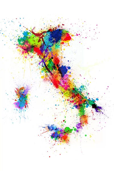 Michael Tompsett: Map of Italy Paint Splashes II by Michael Tompsett