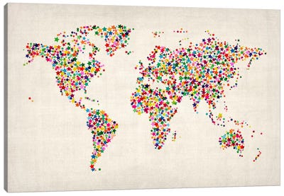Stars World Map Canvas Art Print - Kids Map Art
