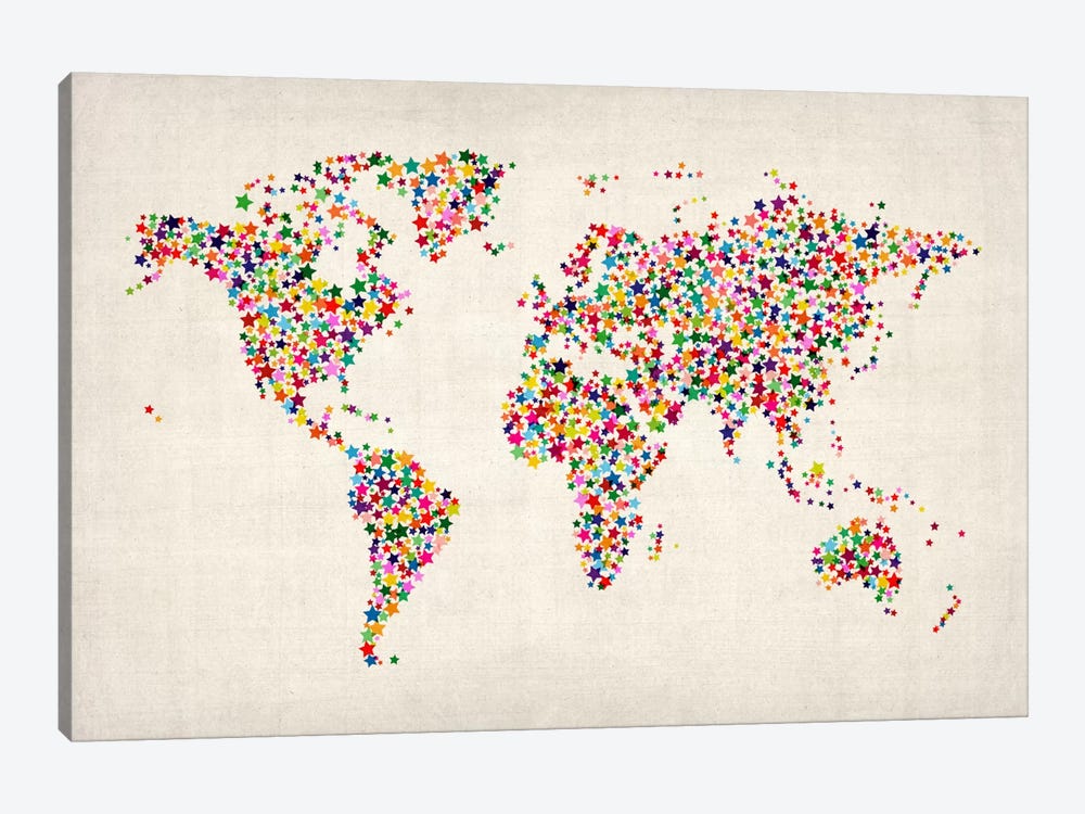 Stars World Map by Michael Tompsett 1-piece Canvas Print