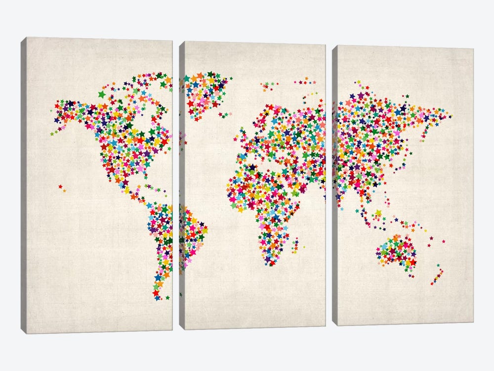 Stars World Map by Michael Tompsett 3-piece Art Print