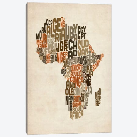 Typography (Countries) Map of Africa Canvas Print #8979} by Michael Tompsett Canvas Art