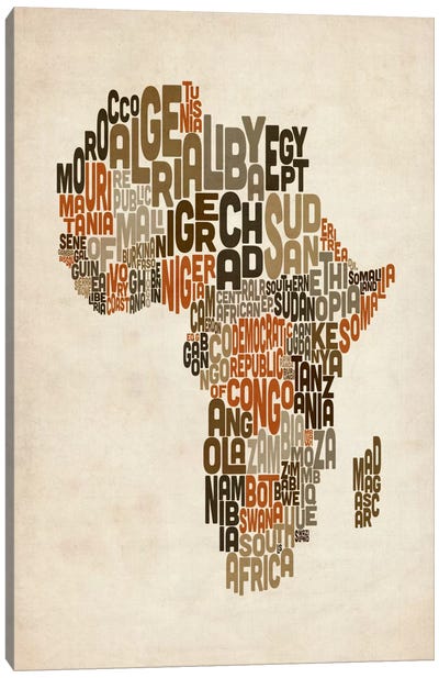 Typography (Countries) Map of Africa Canvas Art Print - Country Maps