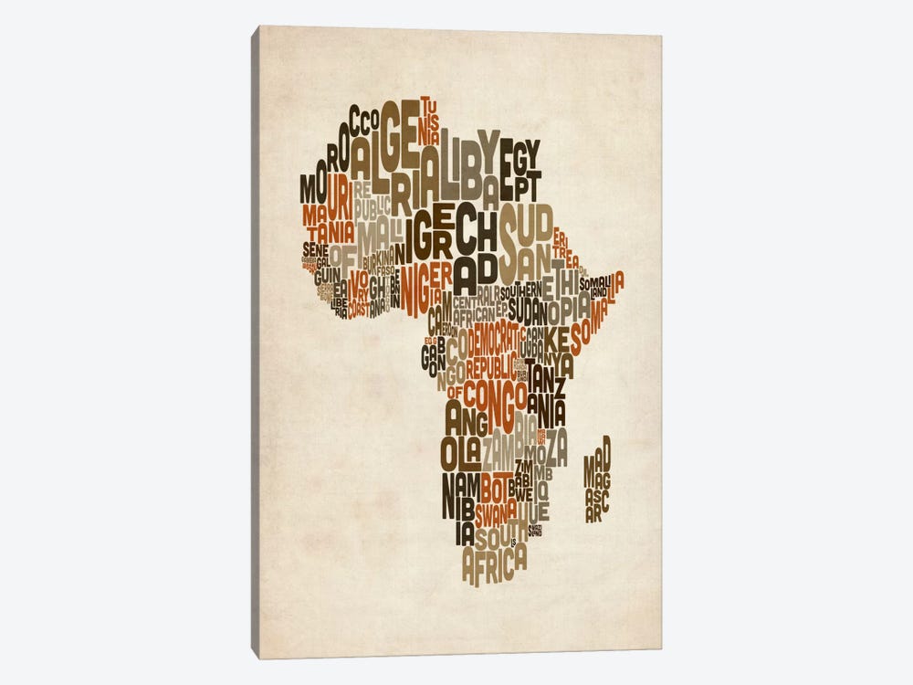 Typography (Countries) Map of Africa 1-piece Art Print