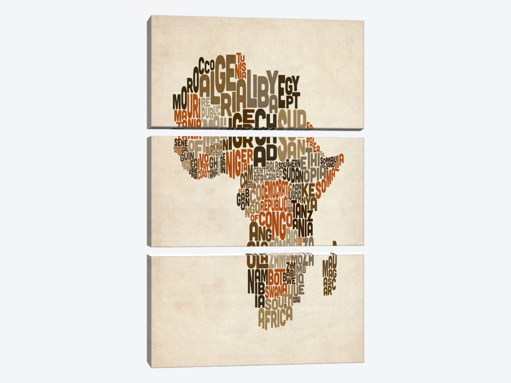 Typography (Countries) Map of Africa 3-piece Art Print