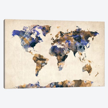 Urban Watercolor World Map V Canvas Print #8980} by Michael Tompsett Art Print