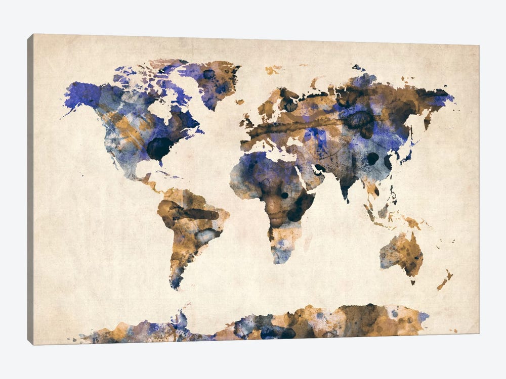 Urban Watercolor World Map V by Michael Tompsett 1-piece Canvas Print