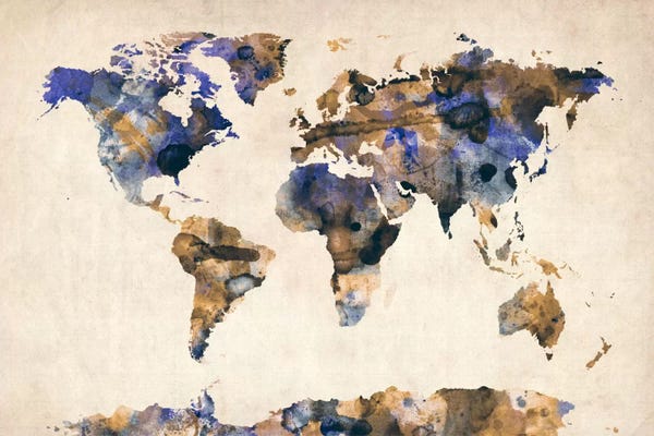 Michael Tompsett: Urban Watercolor World Map V by Michael Tompsett