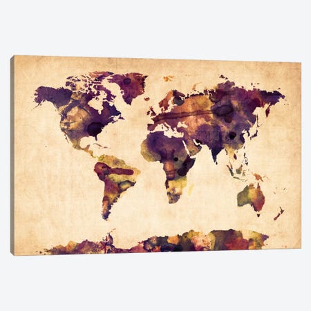 Urban Watercolor World Map VI Canvas Print #8981} by Michael Tompsett Canvas Print