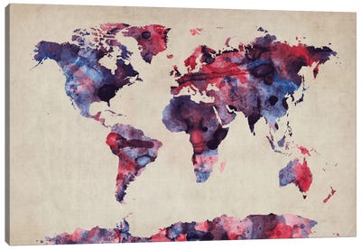 Urban Watercolor World Map VII Canvas Art Print - Abstract Watercolor Art