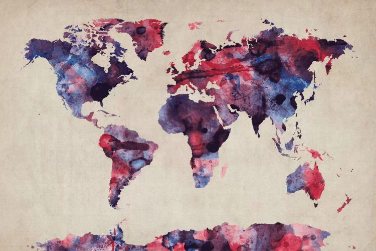 Urban Watercolor World Map VII by Michael Tompsett canvas print