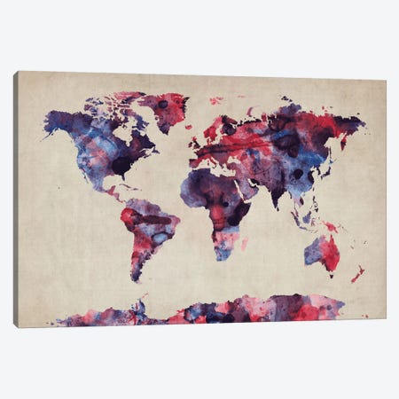 Urban Watercolor World Map VII Canvas Print #8982} by Michael Tompsett Art Print