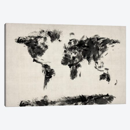 Map of The World Paint Splashes (Black) Canvas Print #8983} by Michael Tompsett Canvas Print