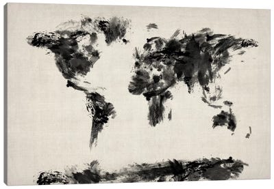 Map of The World Paint Splashes (Black) Canvas Art Print - Abstract Watercolor Art