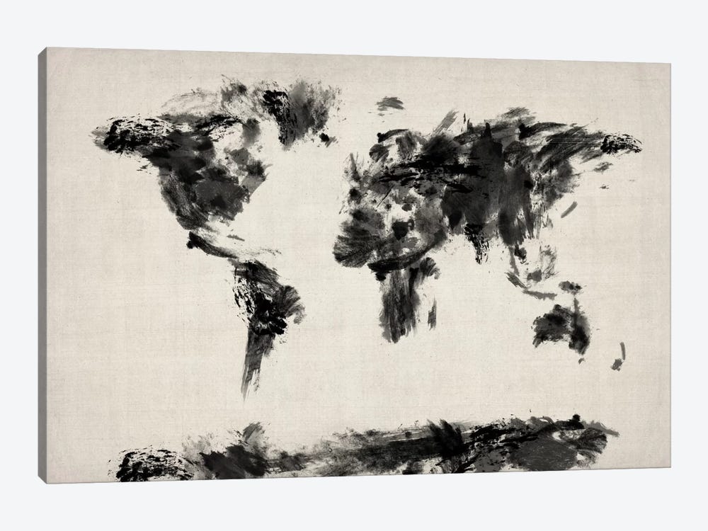 Map of The World Paint Splashes (Black) by Michael Tompsett 1-piece Canvas Wall Art