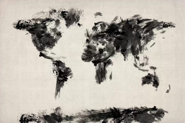 Michael Tompsett: Map of The World Paint Splashes (Black) by Michael Tompsett