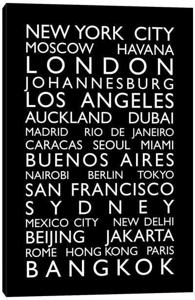 World Cities Bus Roll Canvas Art Print - Black & White Graphics & Illustrations